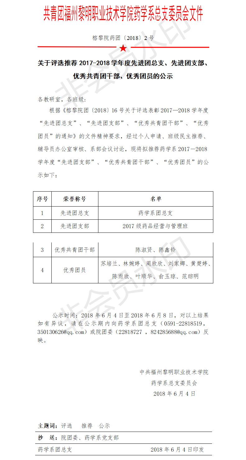 榕黎院药团〔2018〕2号关于评选表彰2017—2018学年度“先进团总支”、“先进团支部”、“优秀共青团干部”、“优秀团员”的公示(1).png